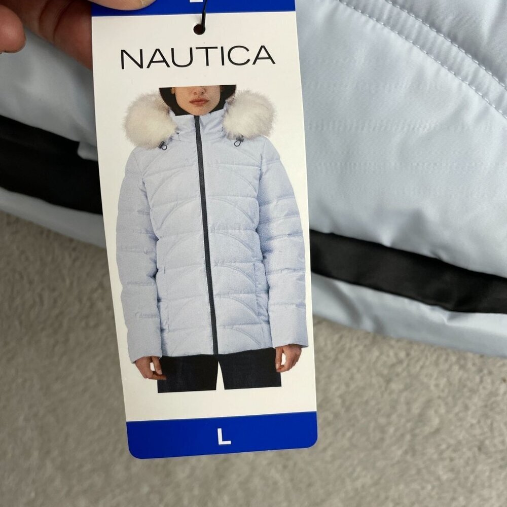 Nautica Women's L Light Blue Puffer Jacket Hooded Full Zip JCK135 - Picture 12 of 16